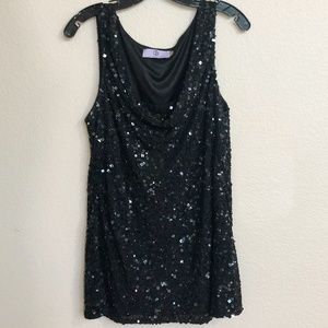 JS Collections Black Cowl Neck Sequined Top Size L